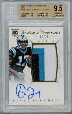Panini National Treasures Devin Funchess #125 2015 novato dorado automático/10 BGS 9,5 Foto 1 de 2