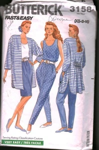 3158 Vintage Butterick Sewing Pattern Misses 1980s Jacket Skirt Top Pants XS S M - Picture 1 of 2