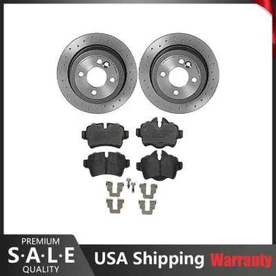 Brembo Xtra Rear Brake Kit Low-Met Pads Drilled Rotors For Mini R55 R56 R58 R59 - Image 1 of 4