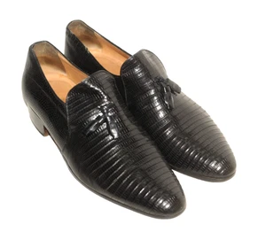 VINTAGE HANDGEFERTIGTE SCHWARZE ELEGANTE SLIPPER AUS EIDECHSENHAUT GRÖSSE 8 UK - Bild 1 von 12