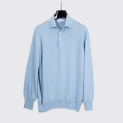Brunello Cucinelli Polo Sweater Size L Men Blue Virgin Wool Blend Made in Italy - Image 1 of 4