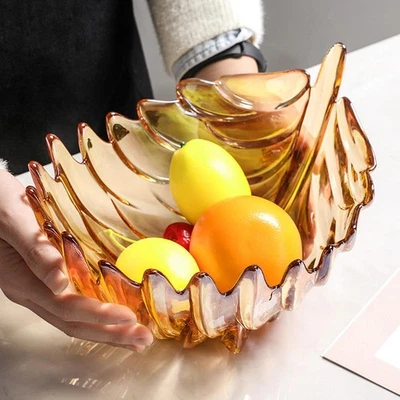 Feather Shaped Glass Fruit Bowl Fruit Holder Creative Food Storage Serving Tray - Image 1 of 4