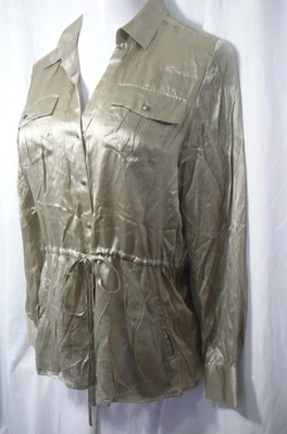 Blusa Banana Republic cáqui lavável seda acampamento safári expedição média - Imagem 1 de 4