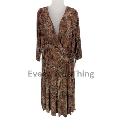 Scarlett Faux Wrap Dress Plus Size 18W Floral Rayon Stretch 3/4 Slv Goblin Core - Image 1 of 4