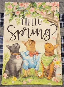 NEW "Hello Spring" French Bulldog Dog Garden / Yard Flag ~ Ships Free - Picture 1 of 1