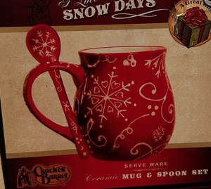 Cracker Barrel Snowflake Mug & Spoon "Love Snow Days" Vintage Winter Christmas - Picture 1 of 4