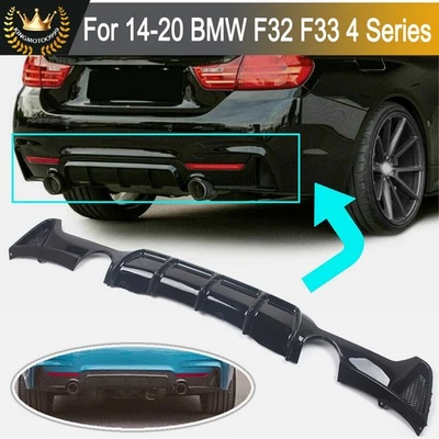 Gloss Black Rear Bumper Diffuser Fits 2014-2020 BMW F32 F33 F36 4 Series M Sport - Image 1 of 4