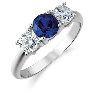 Trilogy Ring by Tru Diamond with lab-created Sapphire and diamonds - Picture 1 of 8