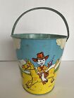 Vintage J. Chein Tin Litho Western Sand Pail Graphics Of Cowboys & Indians