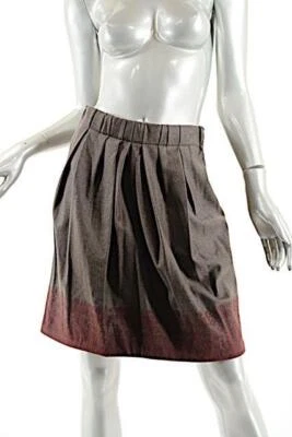 GUNEX for Brunello Cucinelli Brown/Wine Wool Blend Pleat/Elastic Skirt - I44/US8 - Image 1 of 4