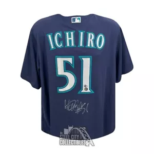 Ichiro Suzuki Autographed Seattle Mariners Majestic Navy Baseball Jersey - BAS - Picture 1 of 1