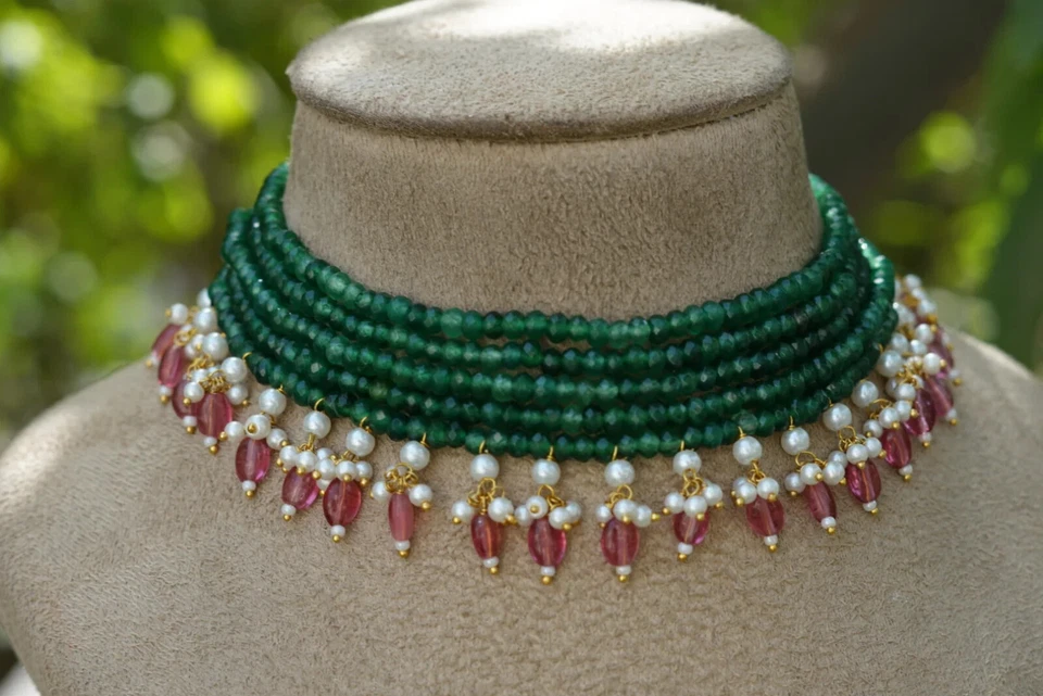 Novo Designer Verde Gargantilha Dama de Honra Colar Contas de Ônix Vestido de Festa Presente de Casamento - Imagem 1 de 4