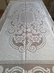 Vintage Tablecloth Lace Table Cloth Rectangle Cottage Chic Yesteryear Tradition - Picture 1 of 11