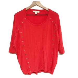 Michael Kors Top Womens Size Small Orange Coral Grommet-Trim Dolman 3/4 Sleeves - Picture 1 of 10