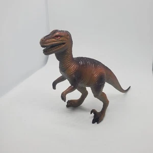 Brown Red Plastic Velociraptor Prehistoric Dinosaur Figure Toy 4.5" H 6" L - Picture 1 of 6