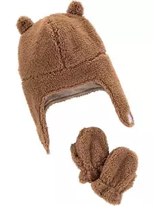Baby Hat and Mitten Set Khaki Brown 0-9 Months - Picture 1 of 3