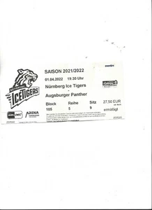Sammler Ticket: EHC ICE TIGERS NÜRNBERG - Augsburg Panther 01.04.2022 - Bild 1 von 1