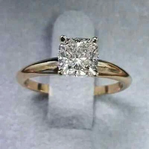 2 CT Cushion Cut VS Lab-Grown Diamond Solitaire Engagement Ring 10K Yellow Gold - Picture 1 of 8