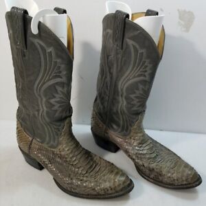 Tony Lama Mens Beige Gray Snake Skin & Leather Pull-On Western Boots Size 11 D