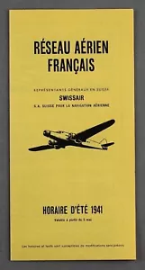 SWISSAIR AIR FRANCE AIRLINE TIMETABLE SUMMER 1941 RESEAU AERIEN FRANCIS HORAIRE - Picture 1 of 4