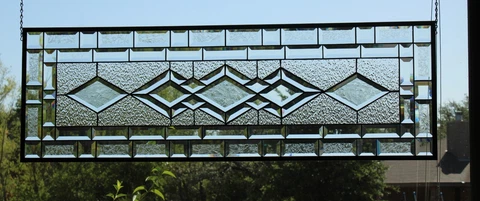 Stunning all clear Stained Glass Panel 44 ½” 14 5/8” Beveled ready to hang Cover