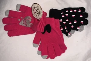 3 Pairs Girls Knit Gloves Size S (4-6) HEARTS ! - Picture 1 of 5