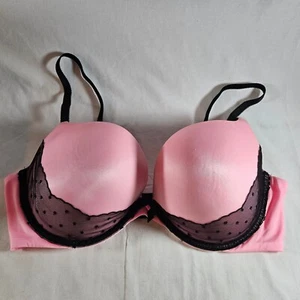 Victoria's Secret 38D Very Sexy Push-Up Bra Pink Black Polka Dot Overlay Lace - Picture 1 of 5