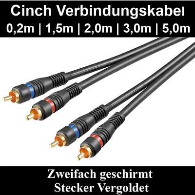 ✅Cinch Kabel Stereo Vergoldete Stecker 0,2m-1,5m-2,0m-3,0m-5,0m-10m OFC Kupfer - Bild 1 von 4