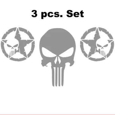 6" Punisher Skull in Army Star 3.5" Specialty HQ Decal Set of 3_10+Years of Life - Image 1 of 4