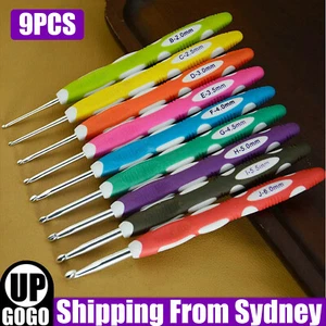 9Pcs/Set Crochet Hook Grip Handles Multi-Colour Aluminum Yarn Knitting Needles - Picture 1 of 6