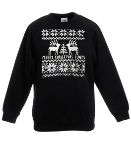 Adults Rude Humour Merry Christmas Reindeer Black Unisex Christmas Jumper - Picture 1 of 7