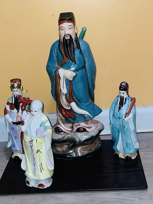 Vtg 3 Chinese Sanxing God Porcelain Figurines 3 Star Wise Men Fu Lu Shou - Изображение 1 из 4