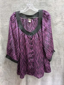 Womens Blouse 16/18W Purple Office Business Casual Missing Buttons - Picture 1 of 8