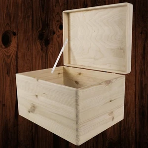 Large Plain Unpainted Wooden Chest Trunk Storage Box With Hinged Lid 39x29x23cm - Picture 1 of 12