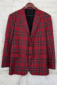 Paul Fredrick Men’s 100% Wool Sport Coat Blazer Suit Jacket Red Plaid Tartan 44R - Picture 1 of 6