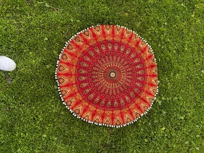 32" Red Mandala Floor Pillow Cover Cushion Seating Ottoman Throw Decorative Pou - Image 1 of 2