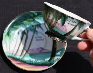 Vintage MADE IN JAPAN "Aloha Hawaii" TEACUP & SAUCER SET Hand Painted "Island" - Picture 1 of 6