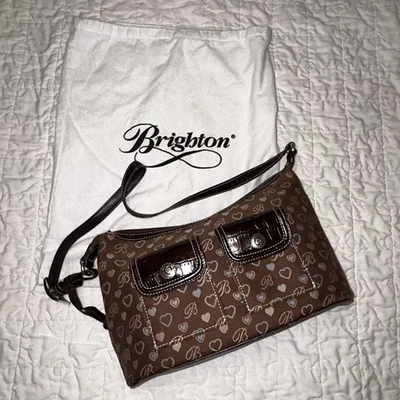 Cartera de mano vintage rara de cuero marrón Brighton de lona con logotipo de corazón con bolsa antipolvo Foto 1 de 4