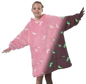 Hoodie Blanket Oversize Wearable Blanket Glow In The Dark, Pockets Kids Size 6-9 - Picture 1 of 7