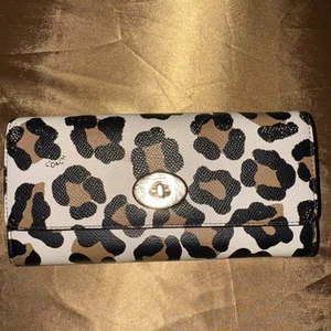 Coach Leather Slim Envelope Wallet Pouch Leopard Print - Picture 1 of 13