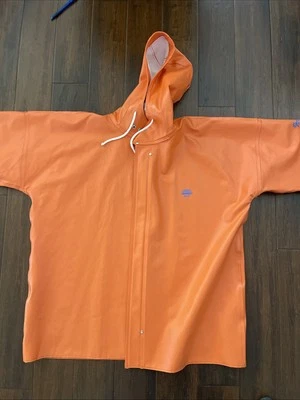 Grundens Brigg Orange Rain Jacket Hooded PVC Full Snap -  Mens XL - Image 1 of 4
