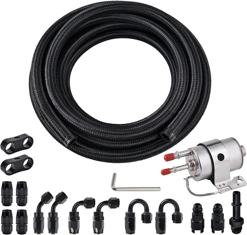 6AN Fuel Line Kit with LS Swap Fuel Filter Regulator 58PSI 6AN CPE Hose Braided  - Image 1 of 4