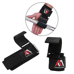 WEIGHT LIFTING BAR HOOKS EXERCISE TRAINING GYM FITNESS BODY BUILDING HOOKS PAIR - Picture 1 of 5