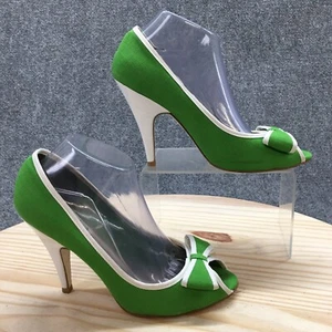 Jessica Simpson Heels Womens 9 B Bow Dress Slip On Peep Toe Pumps Green Canvas - Picture 1 of 18