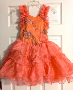 Custom Made Girls Size 10 Formal Pageant/Jr. Bridesmaid Dress Pink/Melon w/Emb. - Picture 1 of 24