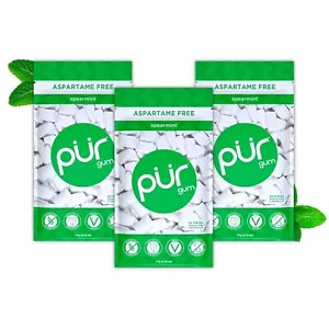 PUR Gum Aspartame Free Chewing Gum Spearmint 100% Xylitol 55 Pieces Pack of 3 - Picture 1 of 5