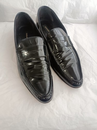 DSQUARED2 Mocassini abiti da smoking in pelle verniciata nera US 11 EU 44 scarpe fatte a mano