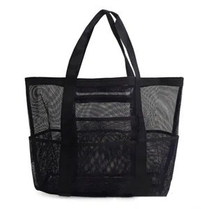 Large Summer Beach Tote Mesh Bag Picnic Tote w/ Zipper 8 Pockets 17"x15.3"x7.9" - Picture 1 of 19