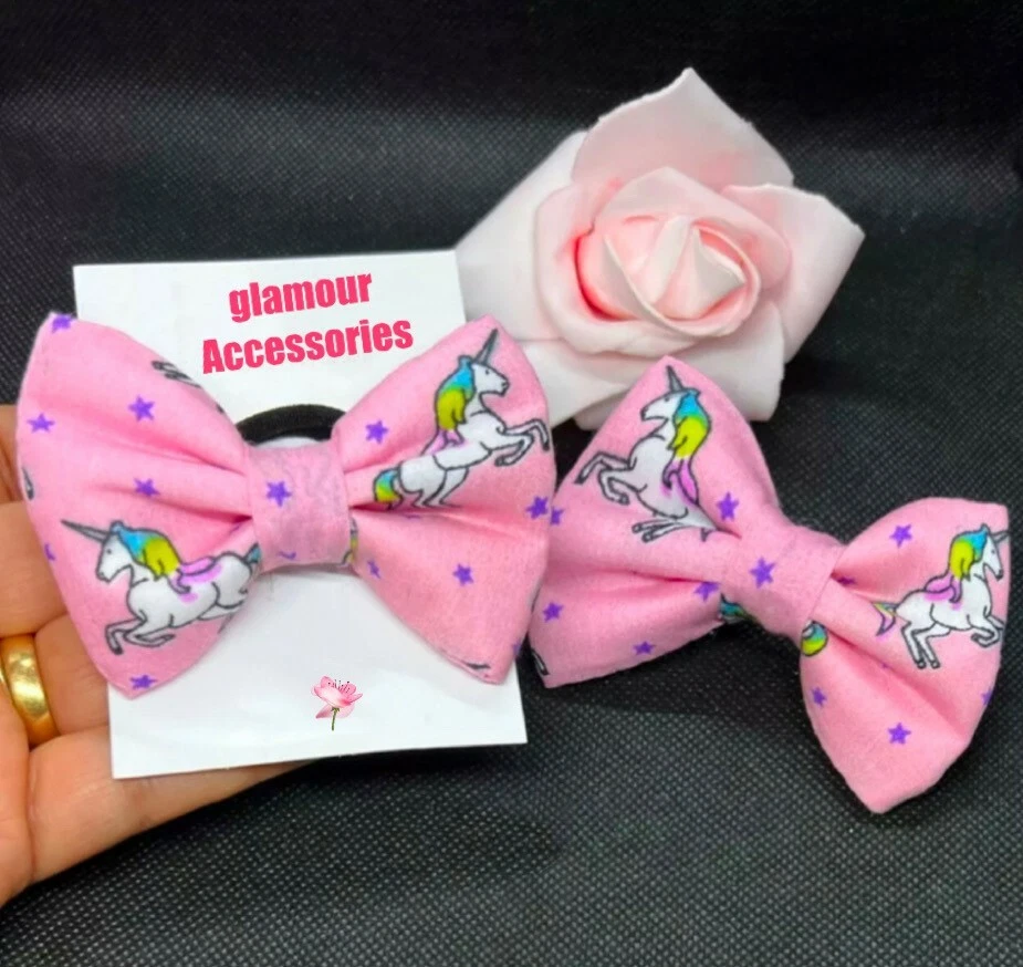 Rosa Unicornio Arco Bobbles Banda para el Cabello Tela Corbata para el Cabello Banda Elástica Clip Bolso de Fiesta Foto 1 de 1