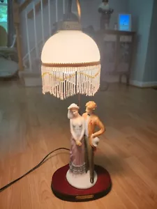 Thr Crosa Collection Vintage Art Deco Lamp, The Romantic Couple W/ Beaded Shade - Picture 1 of 8
